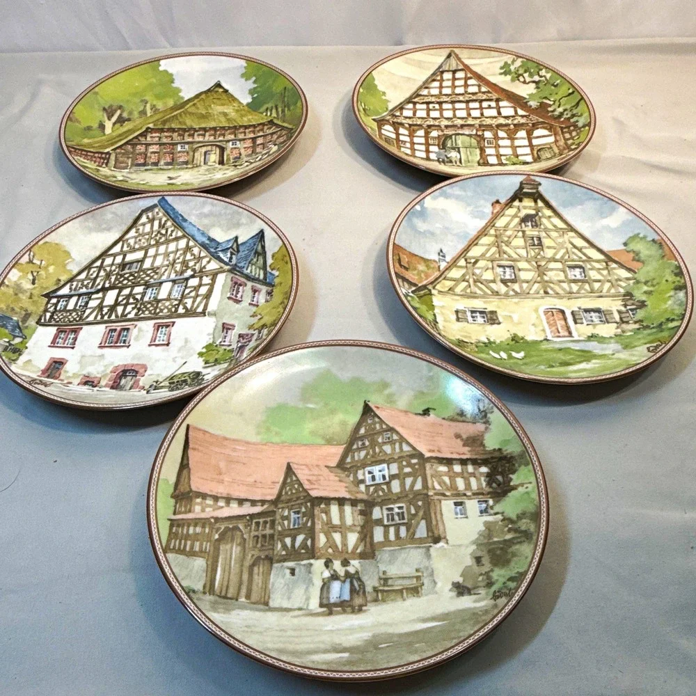 Vintage Set of 5 Konigszelt Bayern German House Plates Karl Bedal 1980s